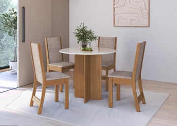 JUEGO DE COMEDOR MESA TAPA CIRCULAR - 4 SILLAS