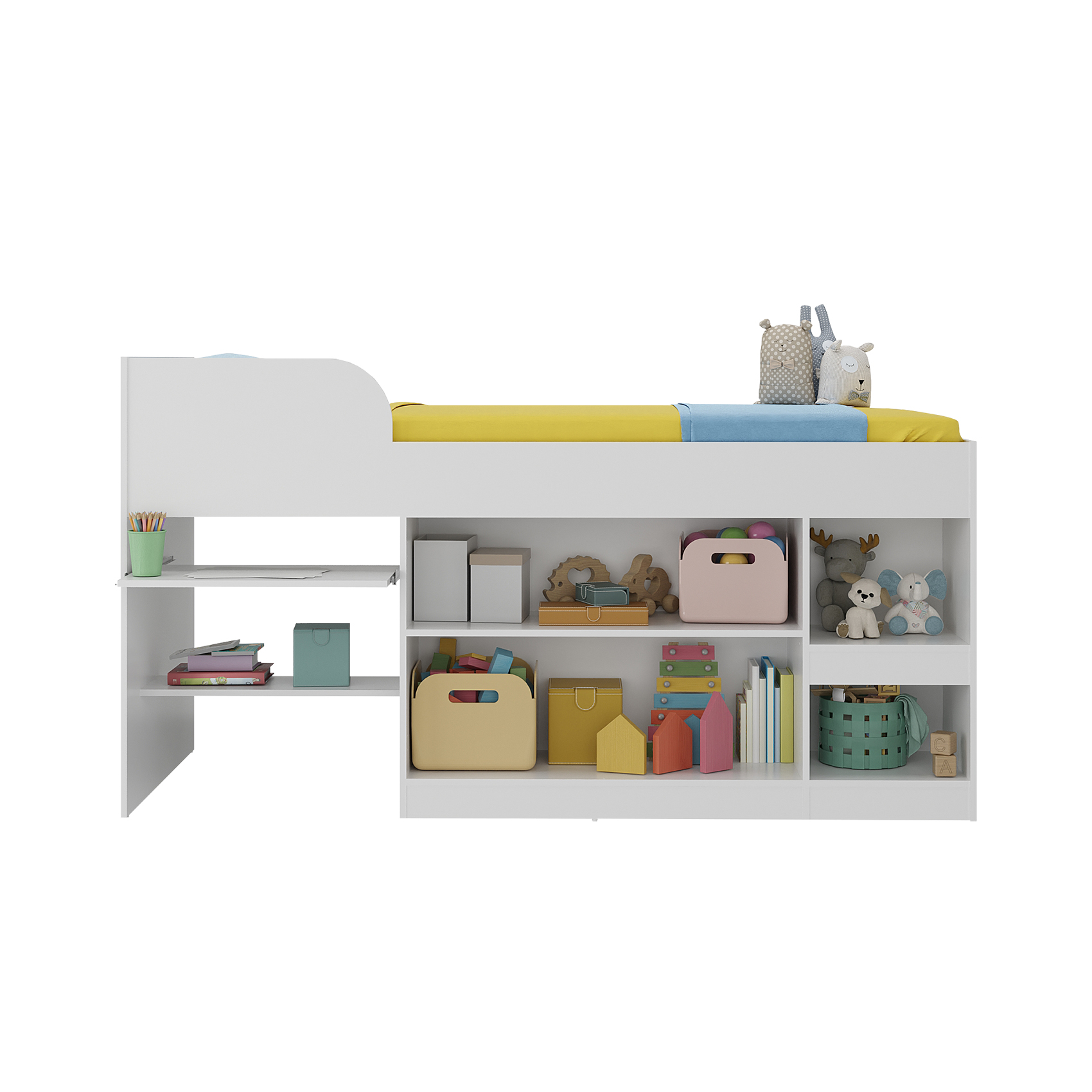 CAMA INFANTIL CON PUERTAS Y ESTANTES